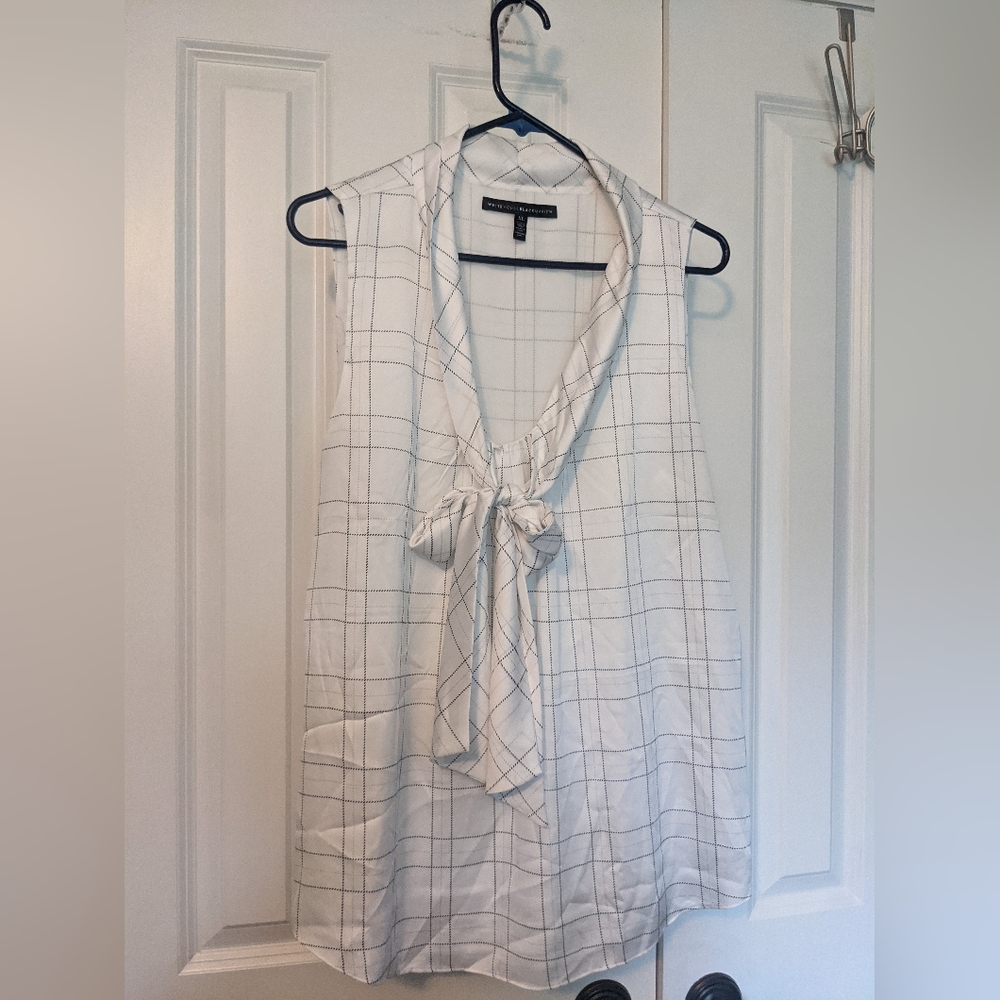 White plaid tie blouse